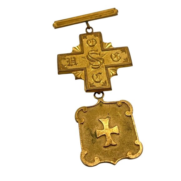 Secret Society United Order of the Golden Cross Antique Gold-tone Medal - Picture 2 of 7